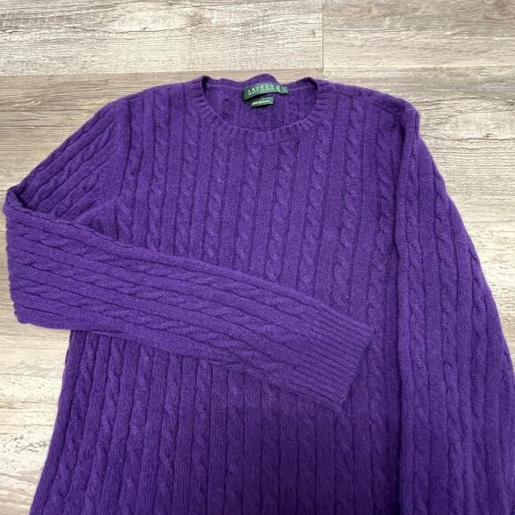 Lauren Ralph Lauren Purple Womens L Cable Knit Preppy 100% Cashmere Wool Sweater - Picture 1 of 8
